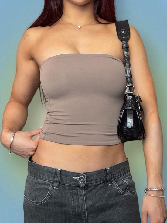 Babaton Tops - Babaton Strapless Tube Crop Top in Taupe